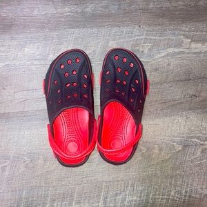 Red and black Crocs size 8